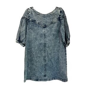 FATE Women’s Denim Dress Blue Acid Wash Jean Puff Sleeve Button Back Size L